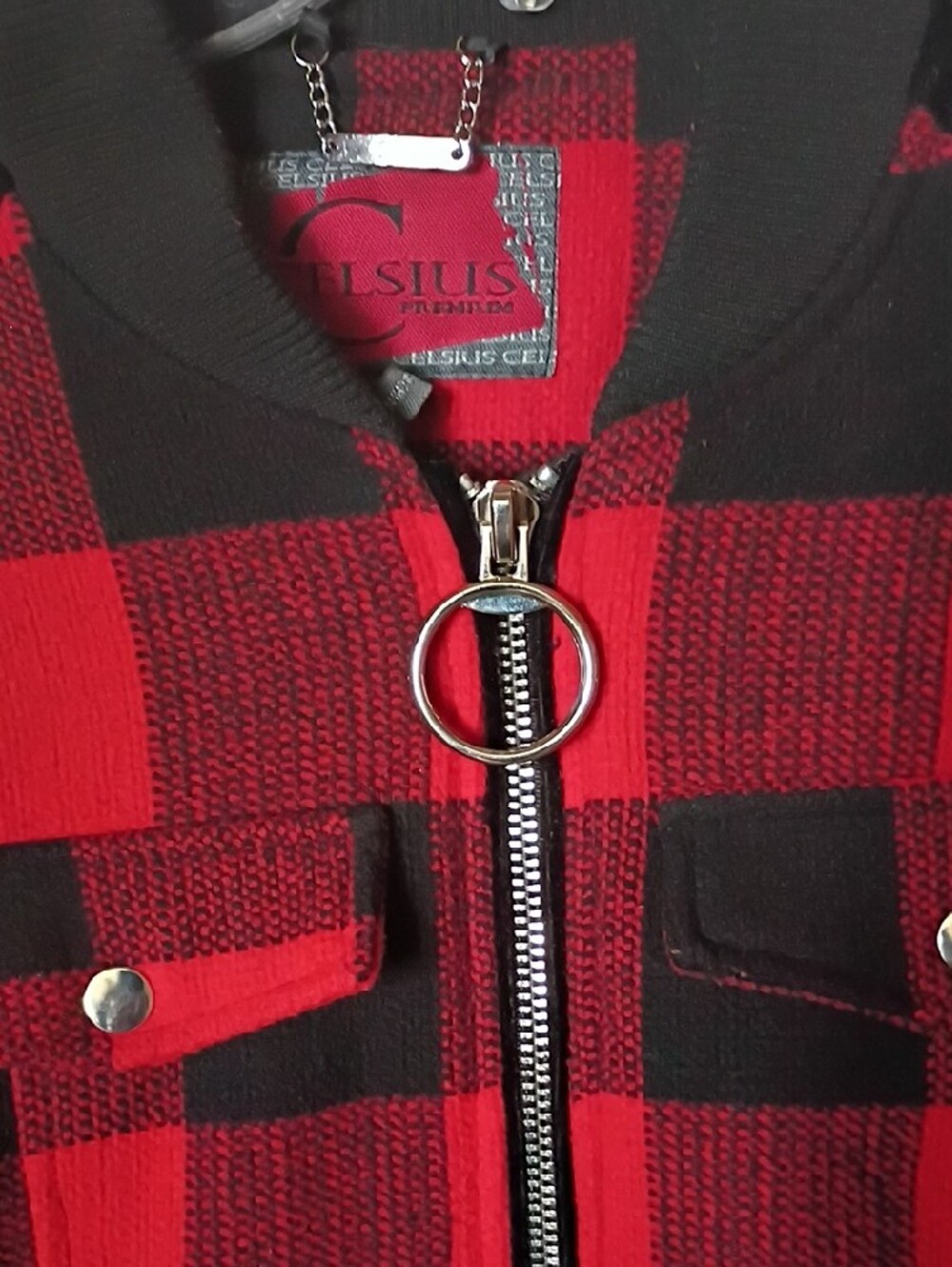 Red & Black Buffalo Plaid Utility Jacket with Zip Front - Picture 2 of 6